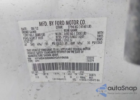 2013 Ford Explorer из США, поврежденный, VIN 1FM5K8B88DGA95658